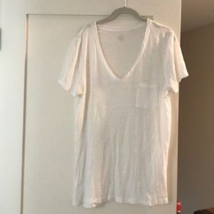 J Crew white linen v neck tee